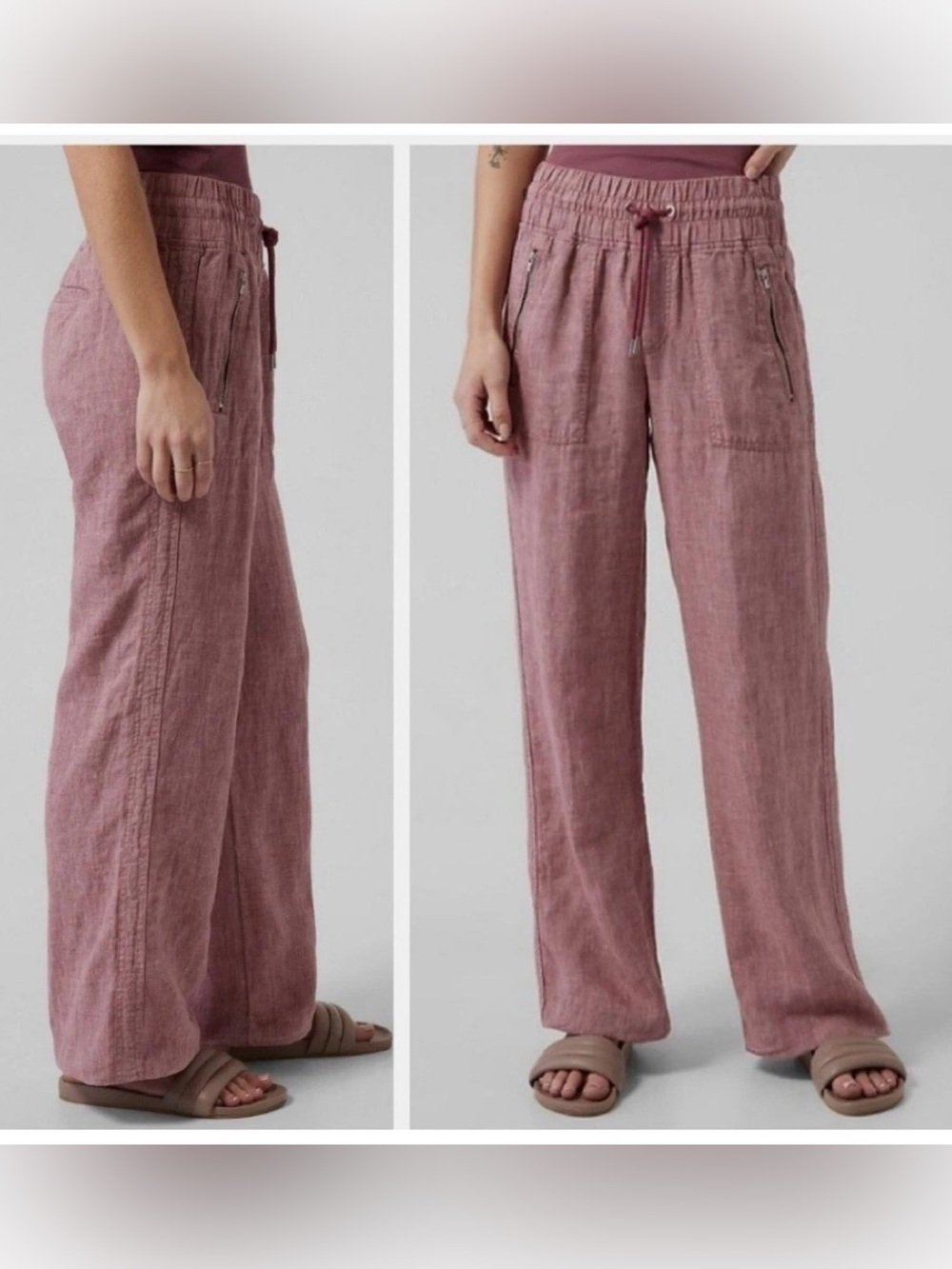 Athleta Cabo Linen Wide Leg Pants Size 6 Pink